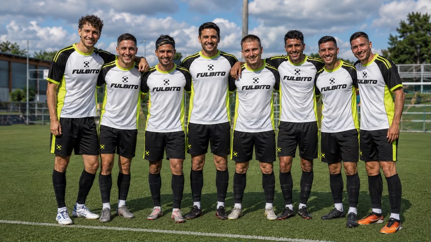 Plantel de ocho jugadores con la camiseta Fulbito